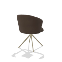 Silla de comedor Lecce 6703 en Piel A825 (marrón), base giratoria en champán, vista trasera en ángulo
