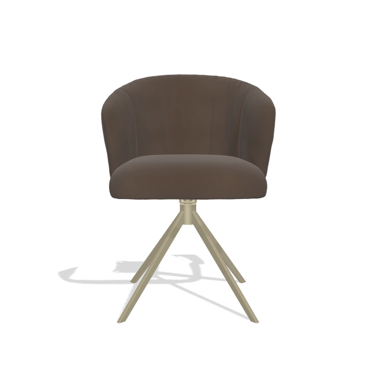 Silla de comedor Lecce 6703 en Piel A825 (marrón), base giratoria en champán, vista frontal