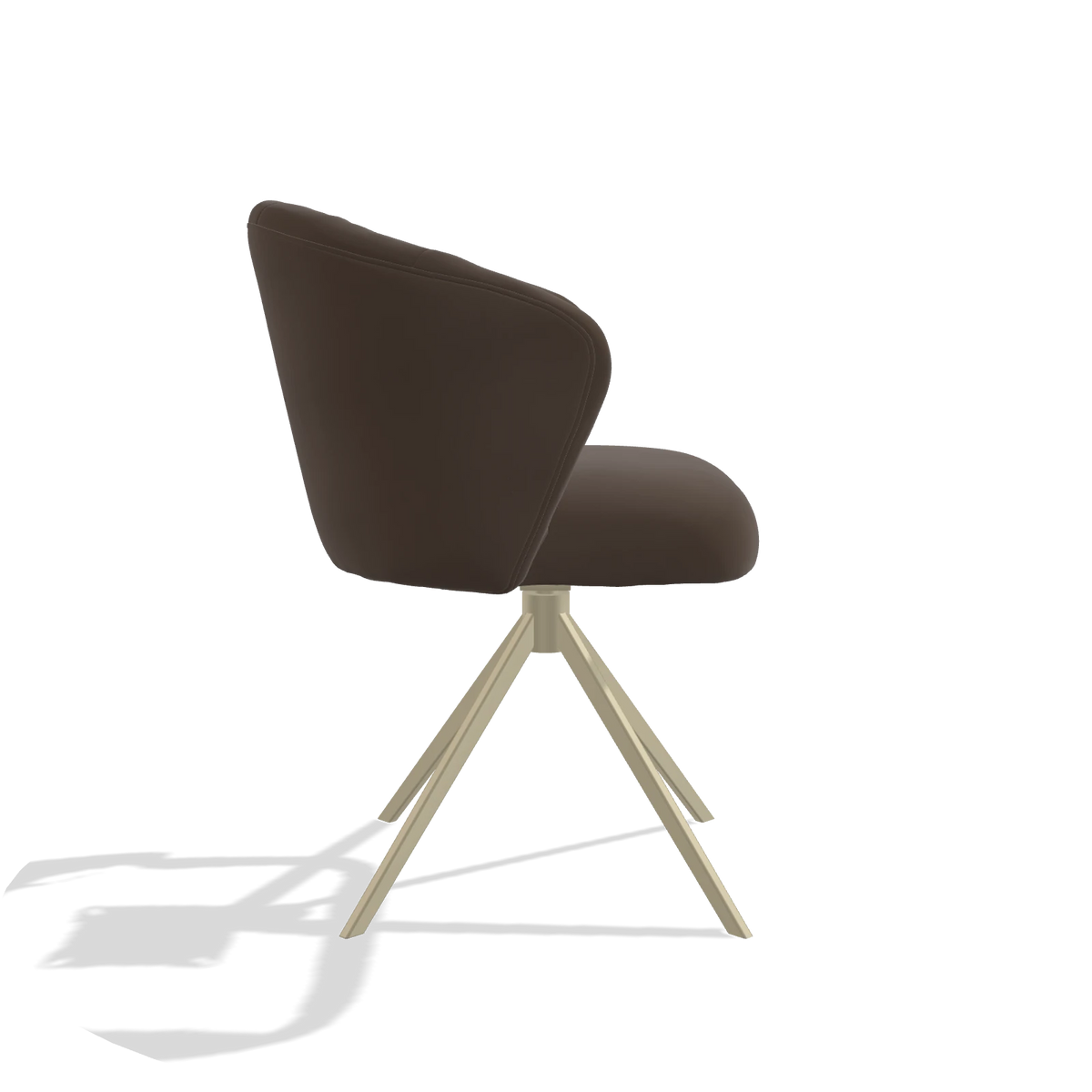 Silla de comedor Lecce 6703 en Piel A825 (marrón), base giratoria en champán, vista lateral