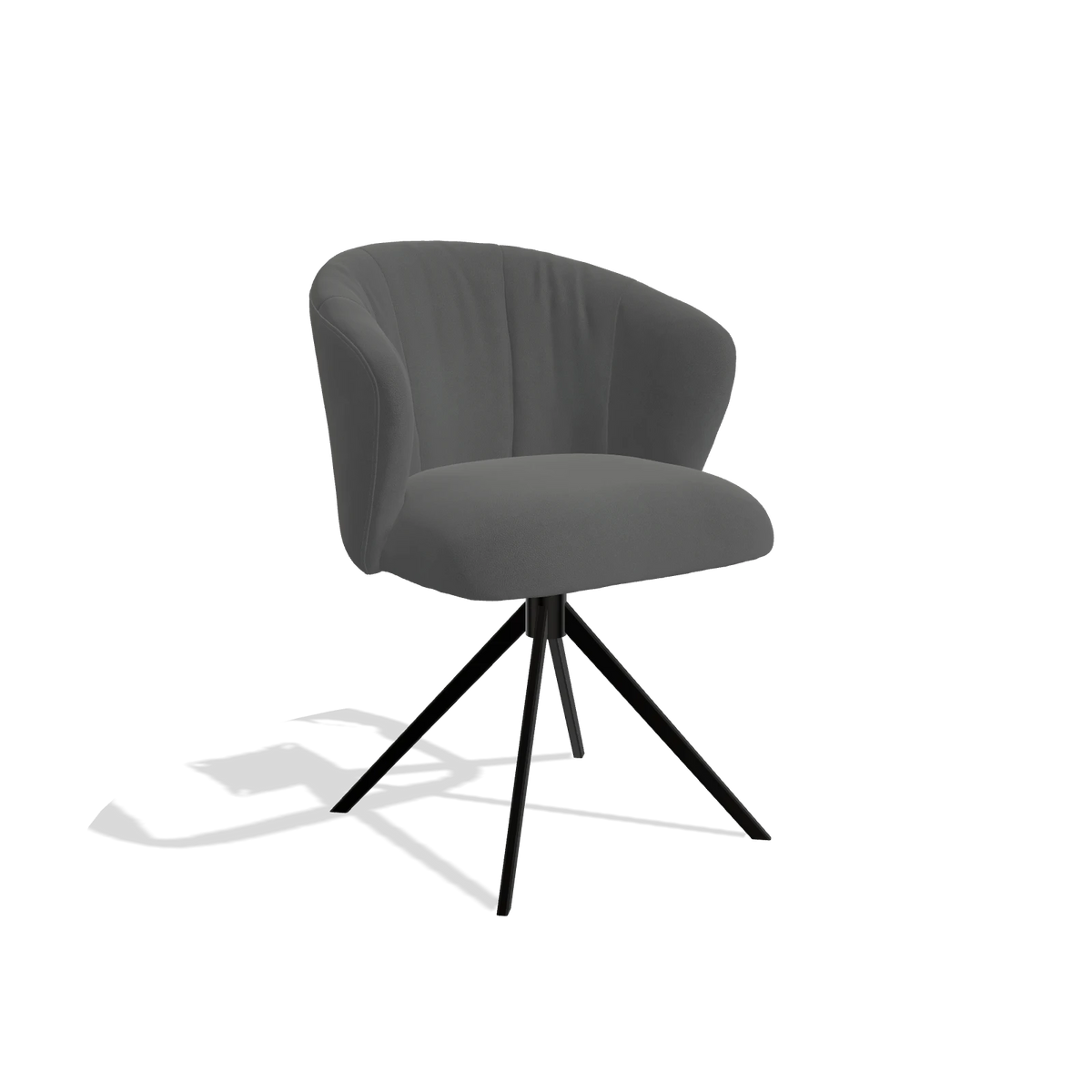Chaise de salle à manger Lecce 6703 en Cuir B502 (gris foncé), pied pivotant en noir, vue de trois-quarts