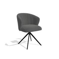 Chaise de salle à manger Lecce 6703 en Cuir B502 (gris foncé), pied pivotant en noir, vue de trois-quarts