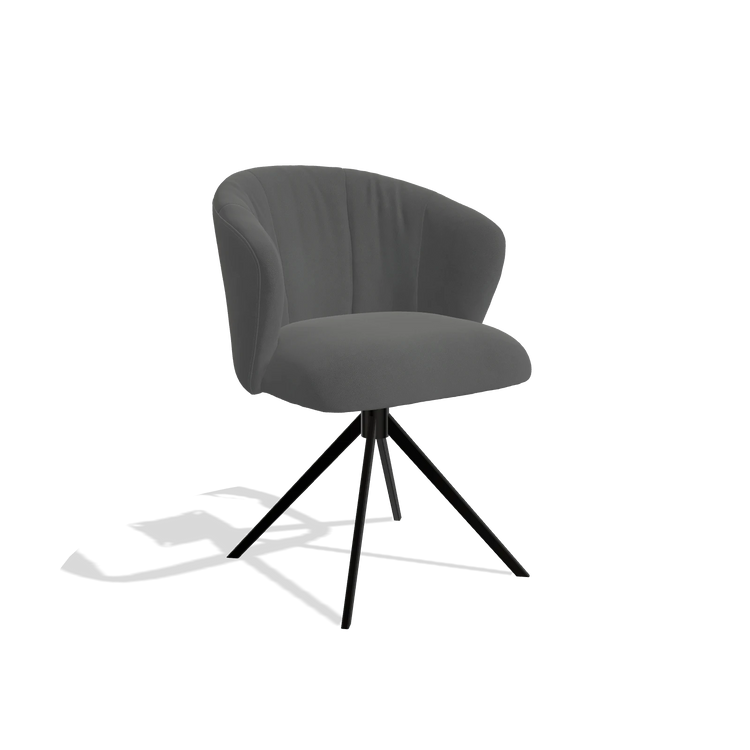Chaise de salle à manger Lecce 6703 en Cuir B502 (gris foncé), pied pivotant en noir, vue de trois-quarts