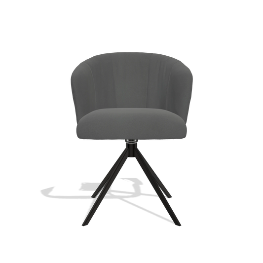 Chaise de salle à manger Lecce 6703 en Cuir B502 (gris foncé), pied pivotant en noir, vue de face