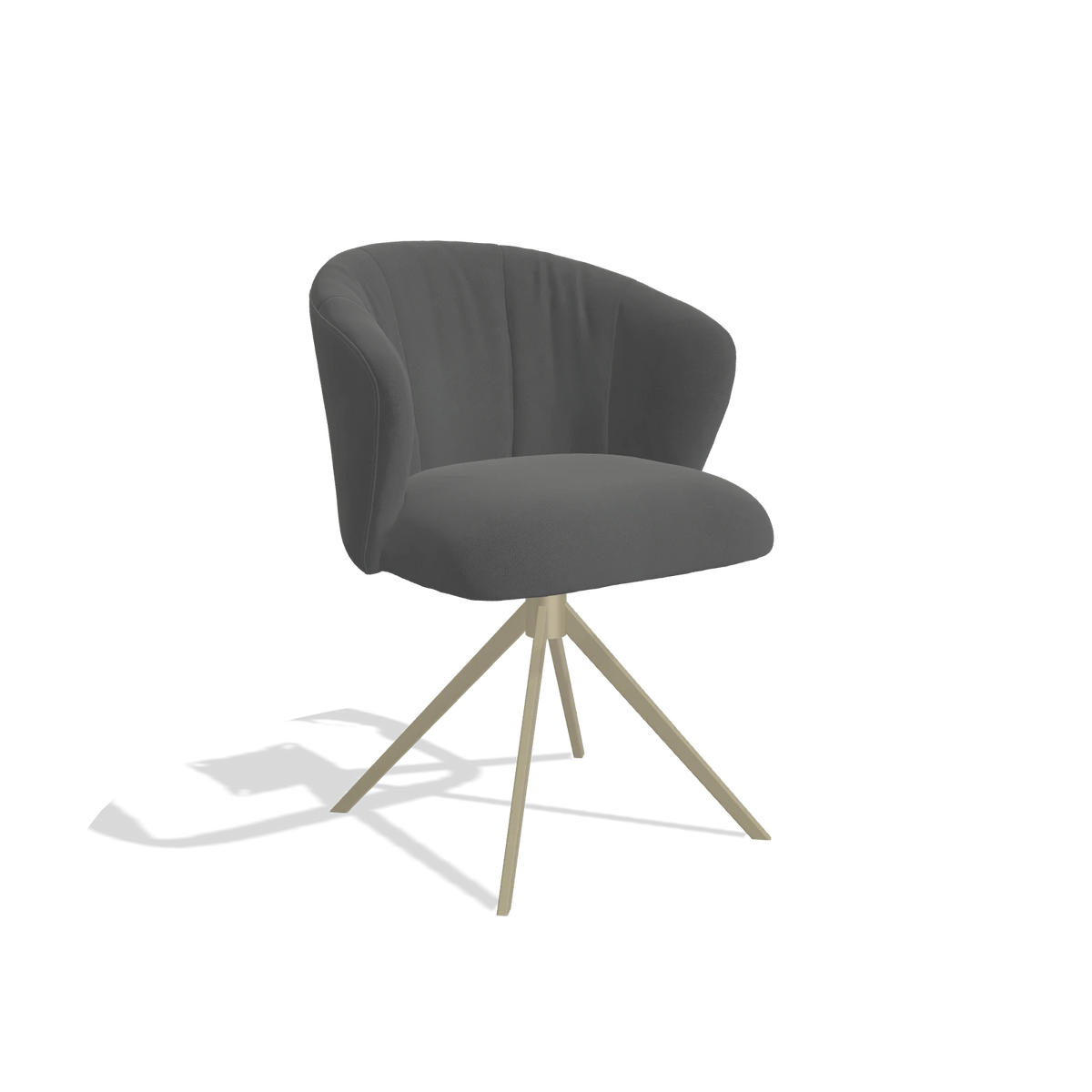 Chaise de salle à manger Lecce 6703 en Cuir B502 (gris foncé), pied pivotant en champagne, vue de trois-quarts
