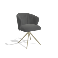 Chaise de salle à manger Lecce 6703 en Cuir B502 (gris foncé), pied pivotant en champagne, vue de trois-quarts