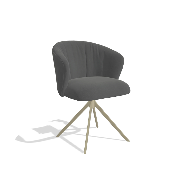 Chaise de salle à manger Lecce 6703 en Cuir B502 (gris foncé), pied pivotant en champagne, vue de trois-quarts
