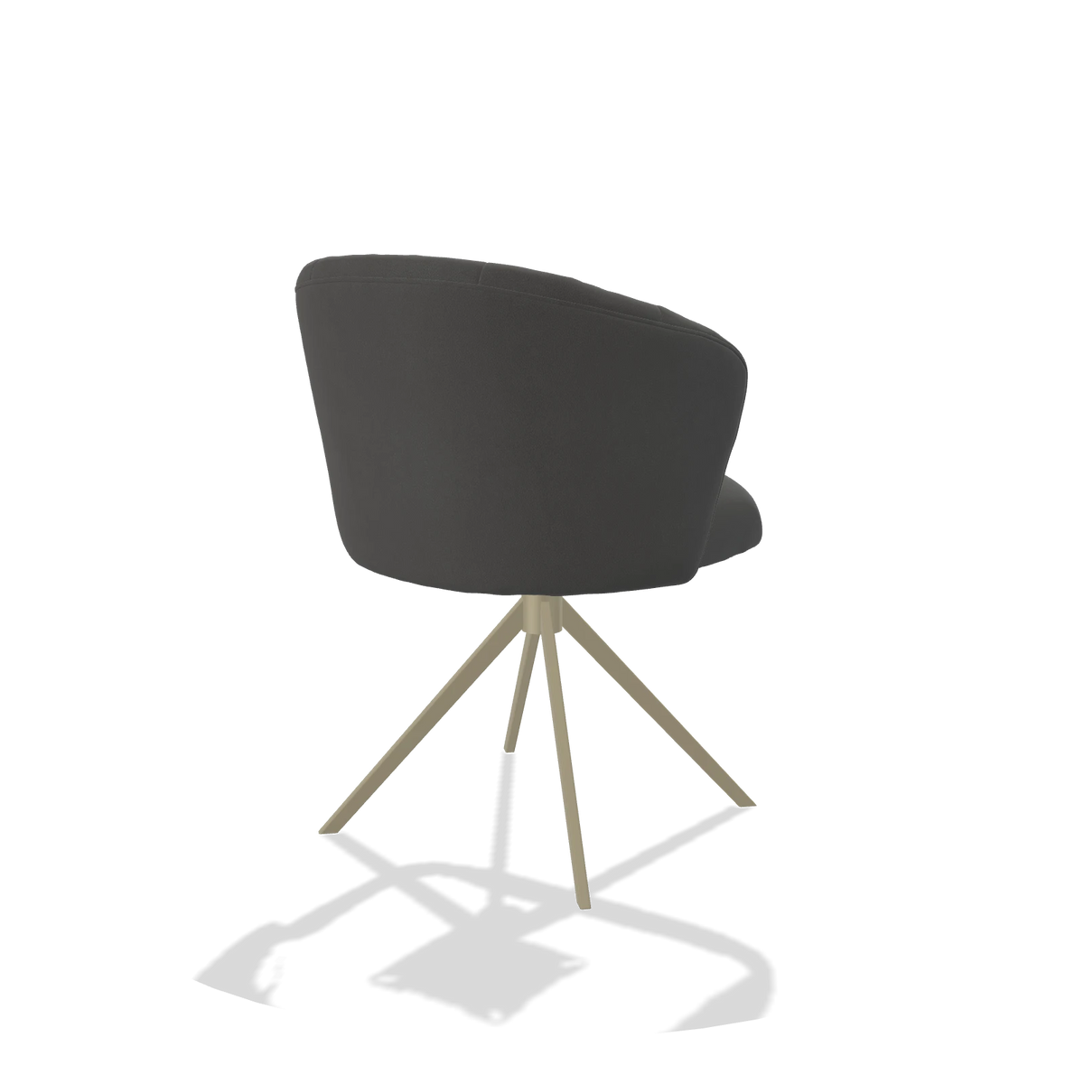 Chaise de salle à manger Lecce 6703 en Cuir B502 (gris foncé), pied pivotant en champagne, vue de trois-quarts arrière
