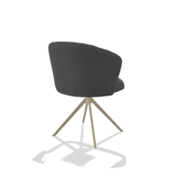 Chaise de salle à manger Lecce 6703 en Cuir B502 (gris foncé), pied pivotant en champagne, vue de trois-quarts arrière