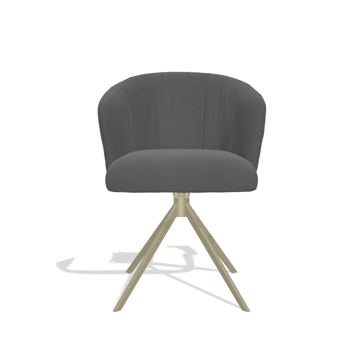 Chaise de salle à manger Lecce 6703 en Cuir B502 (gris foncé), pied pivotant en champagne, vue de face