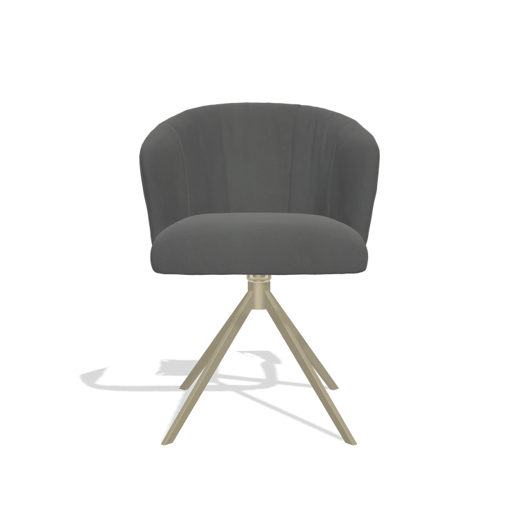 Chaise de salle à manger Lecce 6703 en Cuir B502 (gris foncé), pied pivotant en champagne, vue de face