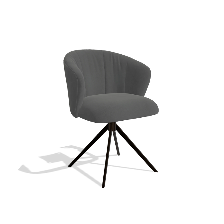 Chaise de salle à manger Lecce 6703 en Cuir B502 (gris foncé), pied pivotant en espresso, vue de trois-quarts