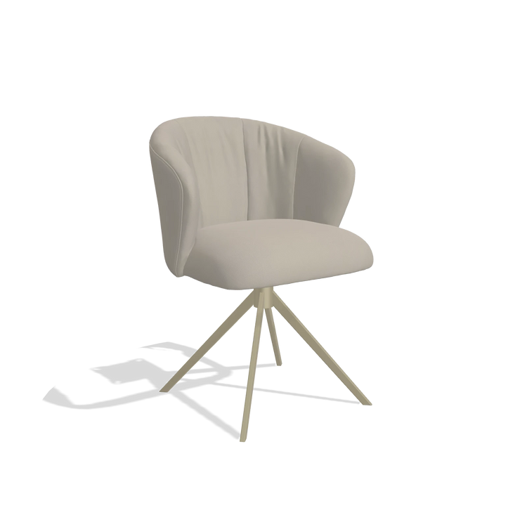 Chaise de salle à manger Lecce 6703 en Cuir B514 (gris clair), pied pivotant en champagne, vue de trois-quarts