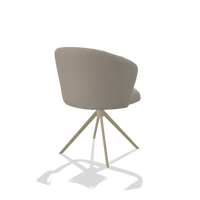 Chaise de salle à manger Lecce 6703 en Cuir B514 (gris clair), pied pivotant en champagne, vue de trois-quarts arrière