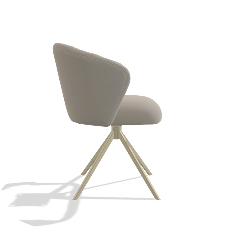 Chaise de salle à manger Lecce 6703 en Cuir B514 (gris clair), pied pivotant en champagne, vue de profil