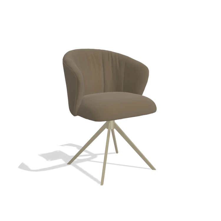 Chaise de salle à manger Lecce 6703 en Cuir B901 (olive), pied pivotant en champagne, vue de trois-quarts