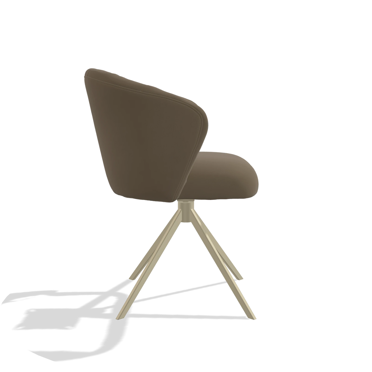 Chaise de salle à manger Lecce 6703 en Cuir B901 (olive), pied pivotant en champagne, vue de profil