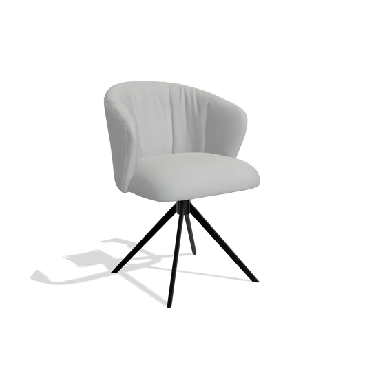 Chaise de salle à manger Lecce 6703 en Cuir B904 (gris clair), pied pivotant en noir, vue de trois-quarts