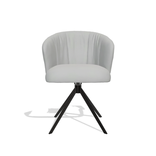 Chaise de salle à manger Lecce 6703 en Cuir B904 (gris clair), pied pivotant en noir, vue de face