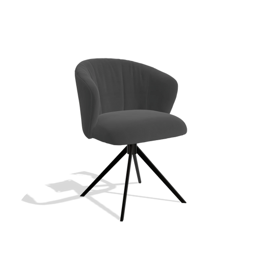 Chaise de salle à manger Lecce 6703 en Cuir B905 (anthracite), pied pivotant en noir, vue de trois-quarts