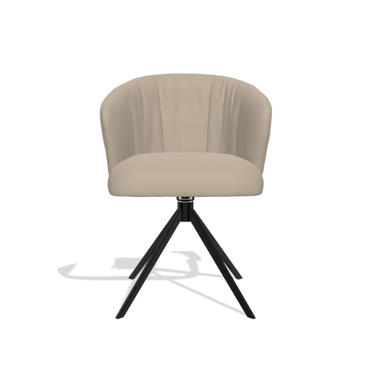 Chaise de salle à manger Lecce 6703 en Cuir B911 (sable), pied pivotant en noir, vue de face