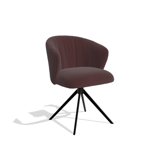 Chaise de salle à manger Lecce 6703 en Cuir B938 (chocolat), pied pivotant en noir, vue de trois-quarts