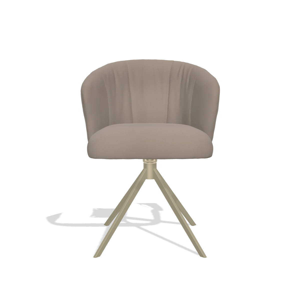 Silla de comedor Lecce 6703 en Piel B942 (greige), base giratoria en champán, vista frontal