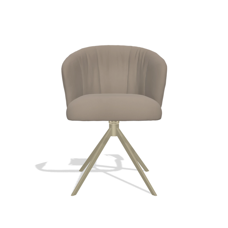 Silla de comedor Lecce 6703 en Piel B942 (greige), base giratoria en champán, vista frontal