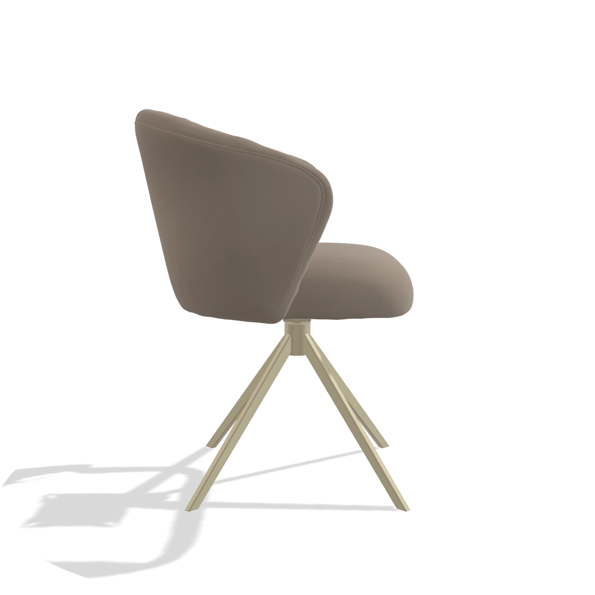 Silla de comedor Lecce 6703 en Piel B942 (greige), base giratoria en champán, vista lateral