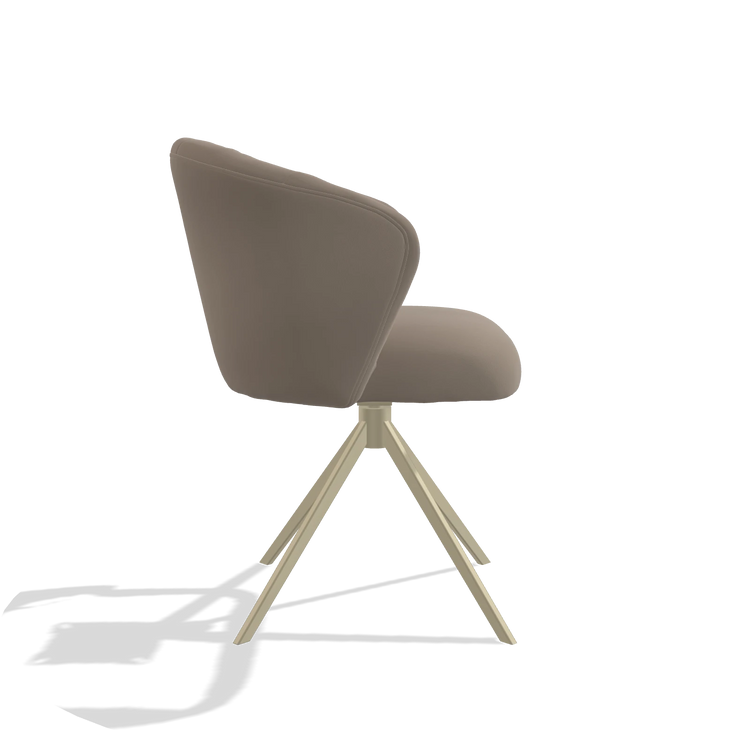 Silla de comedor Lecce 6703 en Piel B942 (greige), base giratoria en champán, vista lateral