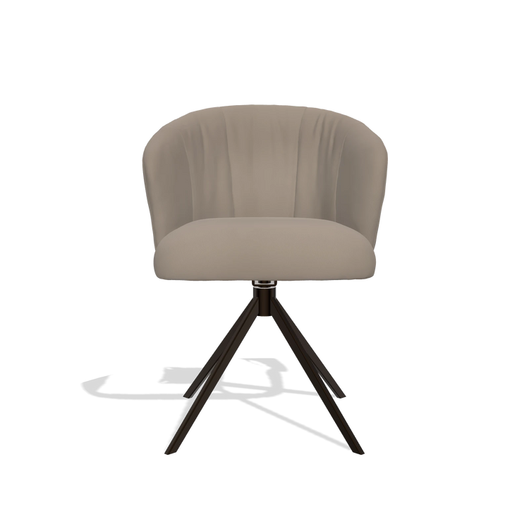 Silla de comedor Lecce 6703 en Piel B942 (greige), base giratoria en espresso, vista frontal