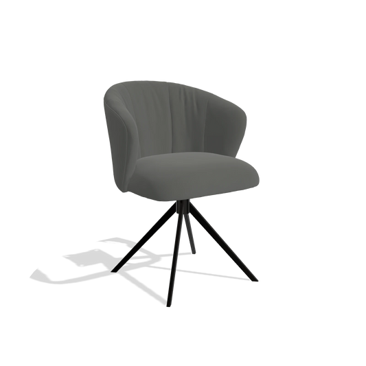 Chaise de salle à manger Lecce 6703 en Cuir B945 (gris foncé), pied pivotant en noir, vue de trois-quarts