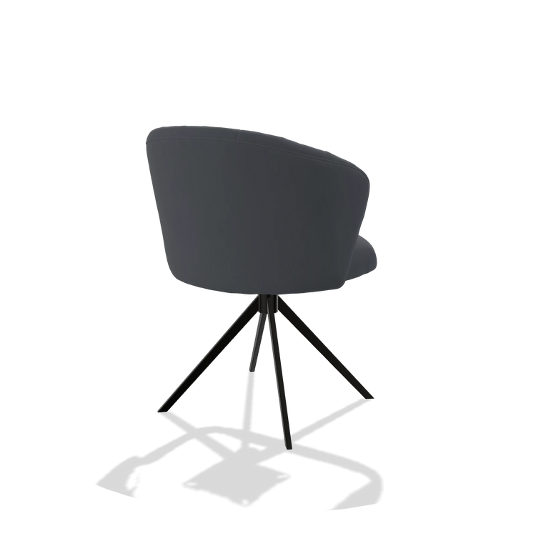 Sedia da pranzo Lecce 6703 in Pelle B961 (grigio scuro), base girevole in nero, vista posteriore angolata