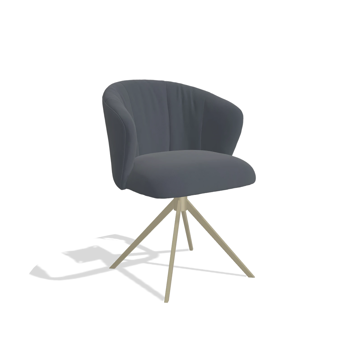 Sedia da pranzo Lecce 6703 in Pelle B961 (grigio scuro), base girevole in champagne, vista angolata