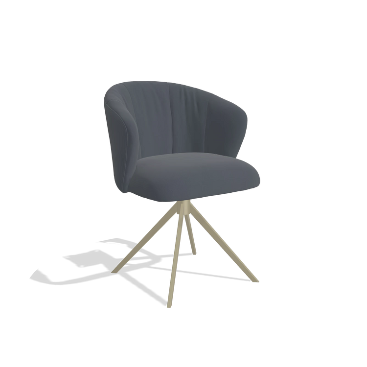 Sedia da pranzo Lecce 6703 in Pelle B961 (grigio scuro), base girevole in champagne, vista angolata