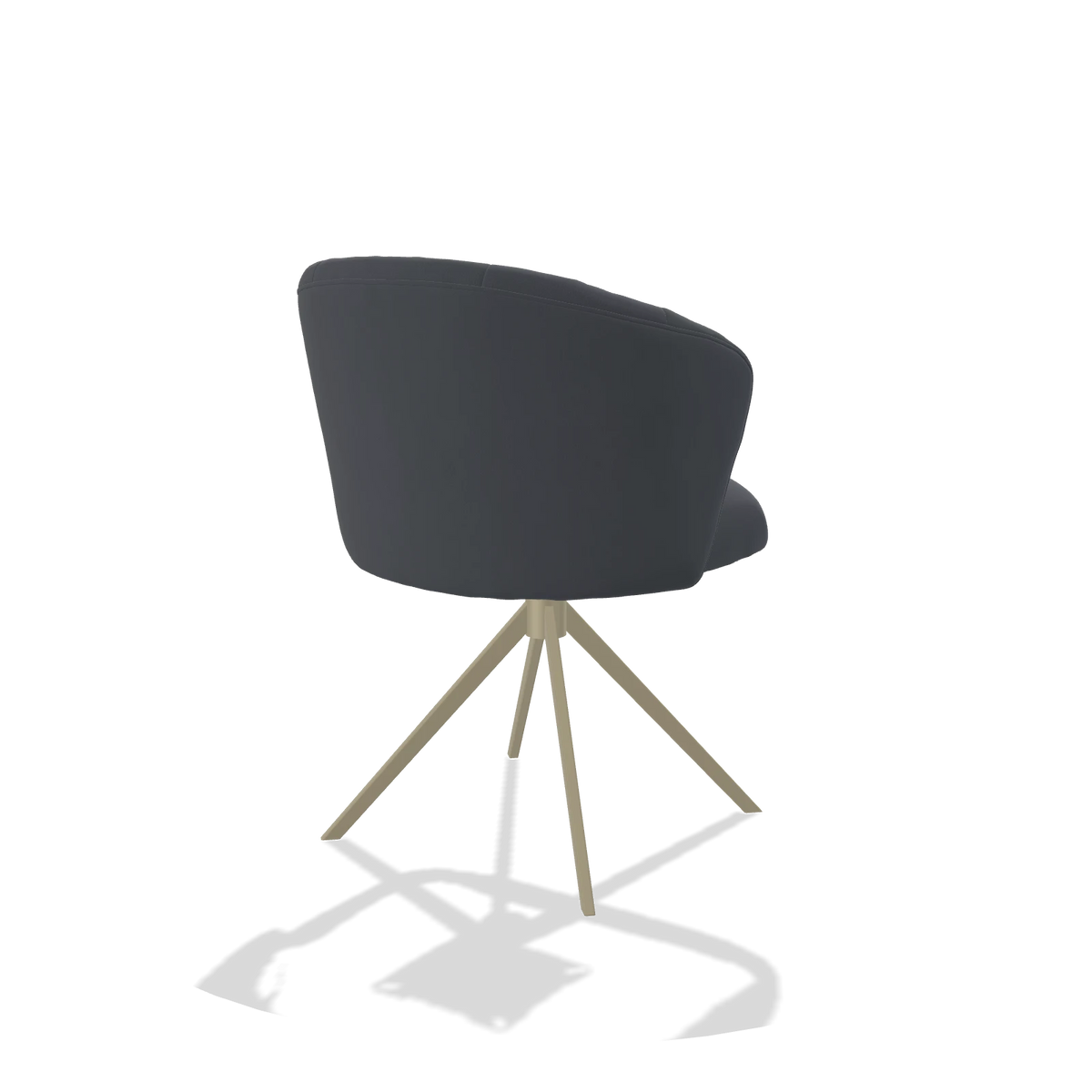 Sedia da pranzo Lecce 6703 in Pelle B961 (grigio scuro), base girevole in champagne, vista posteriore angolata