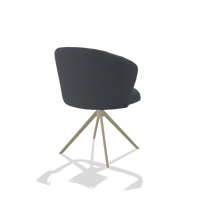 Sedia da pranzo Lecce 6703 in Pelle B961 (grigio scuro), base girevole in champagne, vista posteriore angolata