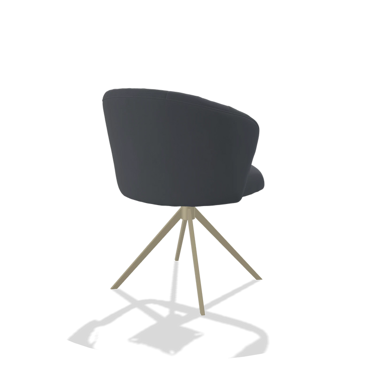 Sedia da pranzo Lecce 6703 in Pelle B961 (grigio scuro), base girevole in champagne, vista posteriore angolata