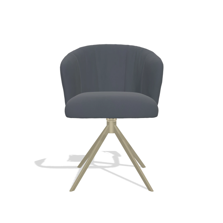 Sedia da pranzo Lecce 6703 in Pelle B961 (grigio scuro), base girevole in champagne, vista frontale