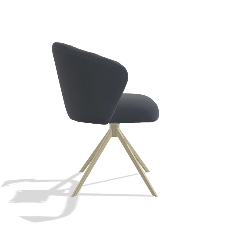 Sedia da pranzo Lecce 6703 in Pelle B961 (grigio scuro), base girevole in champagne, vista laterale