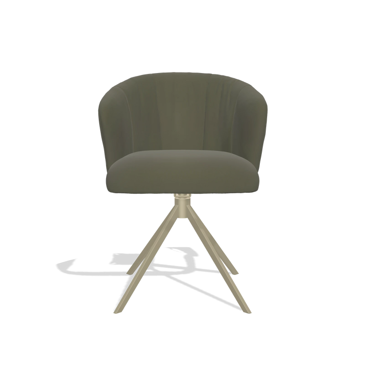 Silla de comedor Lecce 6703 en Piel B962 (gris oscuro), base giratoria en champán, vista frontal