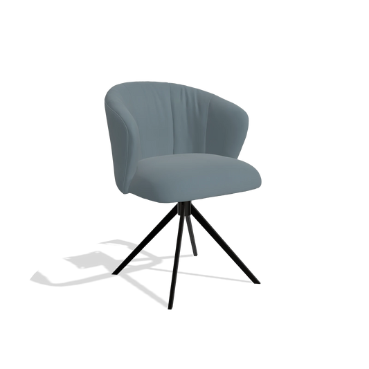 Chaise de salle à manger Lecce 6703 en Cuir B963 (gris), pied pivotant en noir, vue de trois-quarts