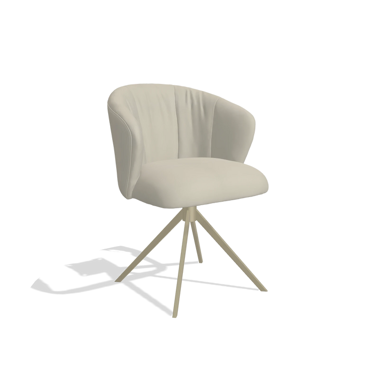 Dining Chair Lecce 6703 in Leather B971 (light grey), champagne swivel base, angled view