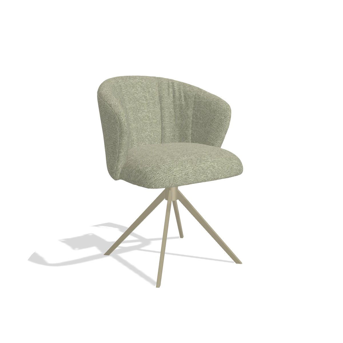 Chaise de salle à manger Lecce 6703 en tissu Mito 55 (vert sauge), pied pivotant en champagne, vue de trois-quarts