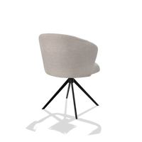 Sedia da pranzo Lecce 6703 in tessuto Oasis 01 (grigio chiaro), base girevole in nero, vista posteriore angolata