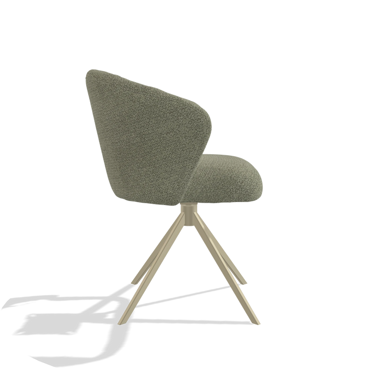 Dining Chair Lecce 6703 in Rhythm 206 fabric (taupe), champagne swivel base, side view