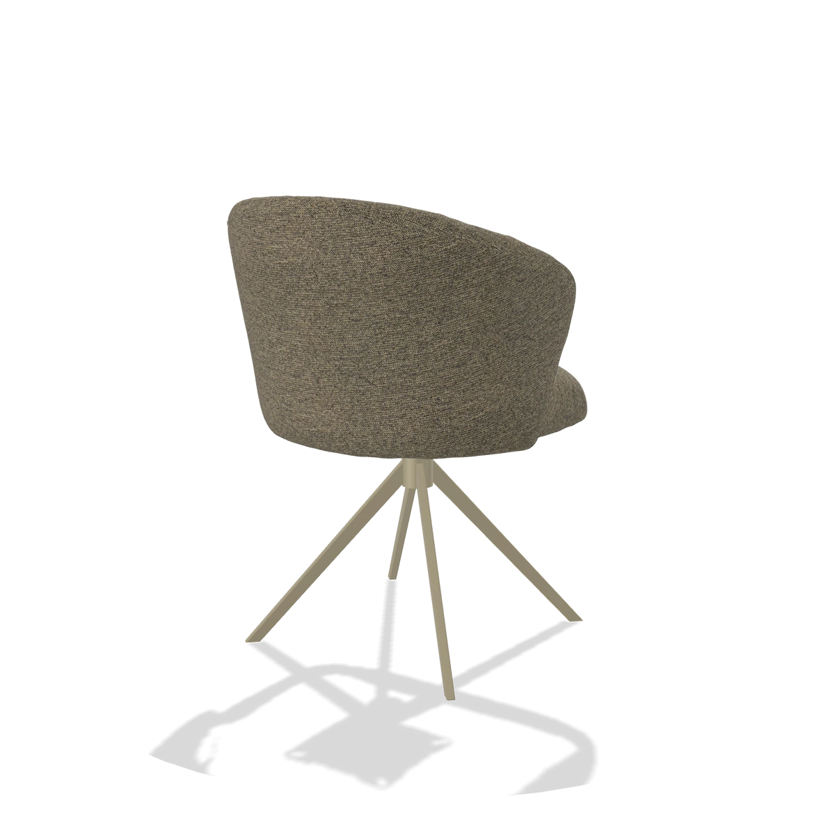 Dining Chair Lecce 6703 in Sneak 124 fabric (olive), champagne swivel base, back angled view