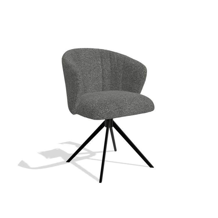 Silla de comedor Lecce 6703 en tela Sneak 65 (gris oscuro), base giratoria en negro, vista en ángulo