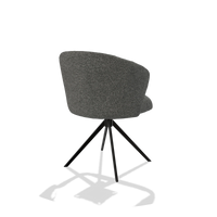 Silla de comedor Lecce 6703 en tela Sneak 65 (gris oscuro), base giratoria en negro, vista trasera en ángulo