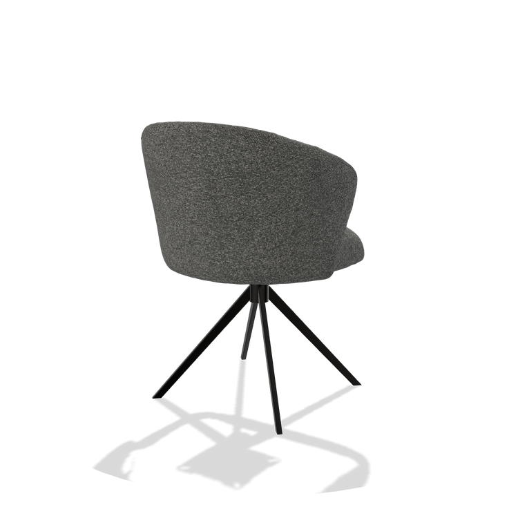 Silla de comedor Lecce 6703 en tela Sneak 65 (gris oscuro), base giratoria en negro, vista trasera en ángulo