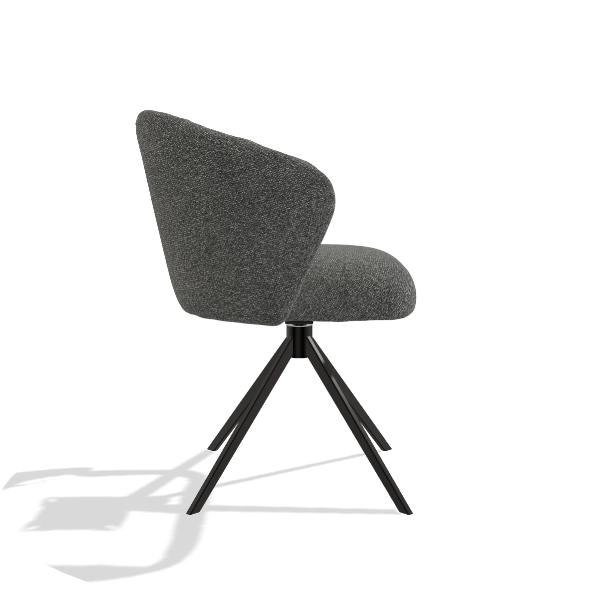 Silla de comedor Lecce 6703 en tela Sneak 65 (gris oscuro), base giratoria en negro, vista lateral